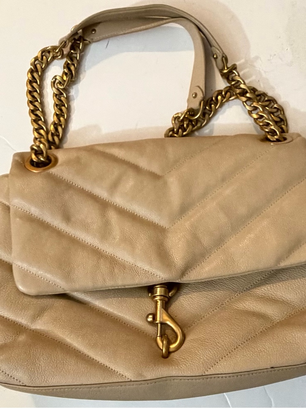 Rebecca Minkoff Quilted Shoulder Bag in Beige with Gold Hardware